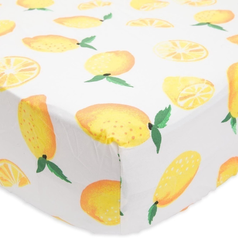 Little Unicorn 100% Cotton Percale Crib Sheet,  Lemon Design